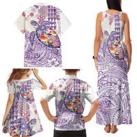 Hawaiian and Japanese Culture Together Family Matching Tank Maxi Dress and Hawaiian Shirt Tropical Honu with Japanese Elements Purple Color LT03 - Polynesian Pride