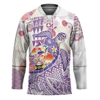 Hawaiian and Japanese Culture Together Hockey Jersey Tropical Honu with Japanese Elements Purple Color