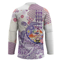 Hawaiian and Japanese Culture Together Hockey Jersey Tropical Honu with Japanese Elements Purple Color
