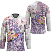 Hawaiian and Japanese Culture Together Hockey Jersey Tropical Honu with Japanese Elements Purple Color