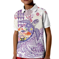Hawaiian and Japanese Culture Together Kid Polo Shirt Tropical Honu with Japanese Elements Purple Color LT03 Kid Purple - Polynesian Pride