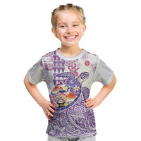 Hawaiian and Japanese Culture Together Kid T Shirt Tropical Honu with Japanese Elements Purple Color LT03 Purple - Polynesian Pride