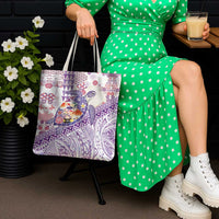 Hawaiian and Japanese Culture Together Tote Bag Tropical Honu with Japanese Elements Purple Color
