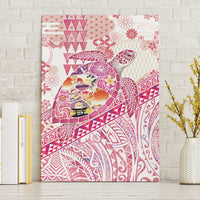 Hawaiian and Japanese Culture Together Canvas Wall Art Tropical Honu with Japanese Elements Pink Color LT03 Without Frame Pink - Polynesian Pride