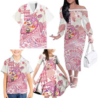Hawaiian and Japanese Culture Together Family Matching Off The Shoulder Long Sleeve Dress and Hawaiian Shirt Tropical Honu with Japanese Elements Pink Color LT03 - Polynesian Pride