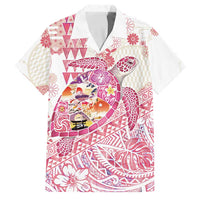 Hawaiian and Japanese Culture Together Family Matching Short Sleeve Bodycon Dress and Hawaiian Shirt Tropical Honu with Japanese Elements Pink Color LT03 Dad's Shirt - Short Sleeve Pink - Polynesian Pride