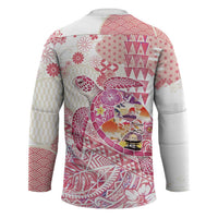 Hawaiian and Japanese Culture Together Hockey Jersey Tropical Honu with Japanese Elements Pink Color