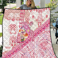 Hawaiian and Japanese Culture Together Quilt Tropical Honu with Japanese Elements Pink Color