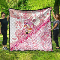 Hawaiian and Japanese Culture Together Quilt Tropical Honu with Japanese Elements Pink Color