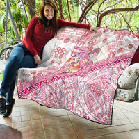 Hawaiian and Japanese Culture Together Quilt Tropical Honu with Japanese Elements Pink Color