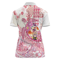 Hawaiian and Japanese Culture Together Women Polo Shirt Tropical Honu with Japanese Elements Pink Color LT03 - Polynesian Pride