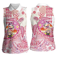 Hawaiian and Japanese Culture Together Women Sleeveless Polo Shirt Tropical Honu with Japanese Elements Pink Color LT03 - Polynesian Pride