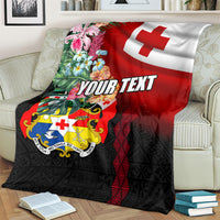 Personalised Tonga Emancipation Day Blanket Flag Map and Hibiscus Flower Ngatu Pattern