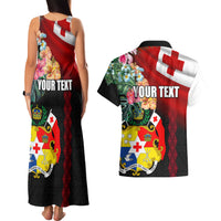 Personalised Tonga Emancipation Day Couples Matching Tank Maxi Dress and Hawaiian Shirt Flag Map and Hibiscus Flower Ngatu Pattern LT03 - Polynesian Pride