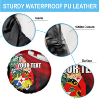 Personalised Tonga Emancipation Day Spare Tire Cover Flag Map and Hibiscus Flower Ngatu Pattern