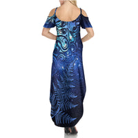 New Zealand Matariki Family Matching Summer Maxi Dress and Hawaiian Shirt Maori Pattern and Silver Fern