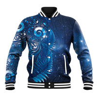 Aotearoa New Zealand New Year Baseball Jacket Tribal Koru Tattoo Blue Galaxy Maori Silver Fern