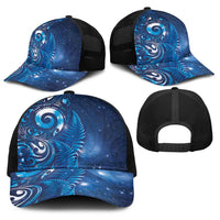 Aotearoa New Zealand New Year Baseball Net Cap Tribal Koru Tattoo Blue Galaxy Maori Silver Fern