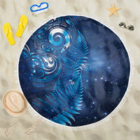 Aotearoa New Zealand New Year Beach Blanket Tribal Koru Tattoo Blue Galaxy Maori Silver Fern