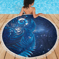 Aotearoa New Zealand New Year Beach Blanket Tribal Koru Tattoo Blue Galaxy Maori Silver Fern