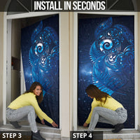 Aotearoa New Zealand New Year Door Cover Tribal Koru Tattoo Blue Galaxy Maori Silver Fern