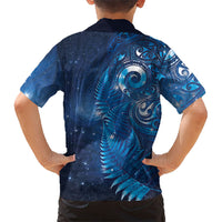 Aotearoa New Zealand New Year Family Matching Off Shoulder Maxi Dress and Hawaiian Shirt Tribal Koru Tattoo Blue Galaxy Maori Silver Fern LT03 - Polynesian Pride