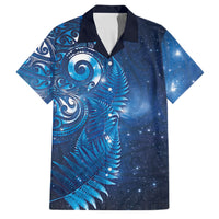 Aotearoa New Zealand New Year Family Matching Off Shoulder Maxi Dress and Hawaiian Shirt Tribal Koru Tattoo Blue Galaxy Maori Silver Fern LT03 Dad's Shirt - Short Sleeve Blue - Polynesian Pride
