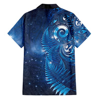 Aotearoa New Zealand New Year Family Matching Off Shoulder Maxi Dress and Hawaiian Shirt Tribal Koru Tattoo Blue Galaxy Maori Silver Fern LT03 - Polynesian Pride