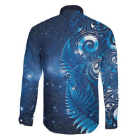 Aotearoa New Zealand New Year Family Matching Off Shoulder Maxi Dress and Hawaiian Shirt Tribal Koru Tattoo Blue Galaxy Maori Silver Fern LT03 - Polynesian Pride
