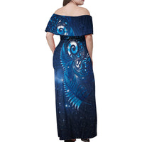 Aotearoa New Zealand New Year Family Matching Off Shoulder Maxi Dress and Hawaiian Shirt Tribal Koru Tattoo Blue Galaxy Maori Silver Fern LT03 - Polynesian Pride