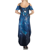 Aotearoa New Zealand New Year Family Matching Summer Maxi Dress and Hawaiian Shirt Tribal Koru Tattoo Blue Galaxy Maori Silver Fern LT03 - Polynesian Pride