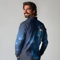 Aotearoa New Zealand New Year Long Sleeve Polo Shirt Tribal Koru Tattoo Blue Galaxy Maori Silver Fern LT03 - Polynesian Pride