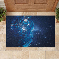 Aotearoa New Zealand New Year Rubber Doormat Tribal Koru Tattoo Blue Galaxy Maori Silver Fern