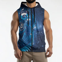 Aotearoa New Zealand New Year Sleeveless Zip Hoodie Tribal Koru Tattoo Blue Galaxy Maori Silver Fern LT03 - Polynesian Pride