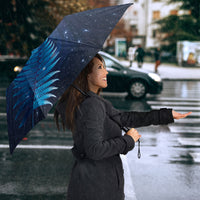 Aotearoa New Zealand New Year Umbrella Tribal Koru Tattoo Blue Galaxy Maori Silver Fern