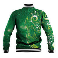 Aotearoa New Zealand New Year Baseball Jacket Tribal Koru Tattoo Green Galaxy Maori Silver Fern