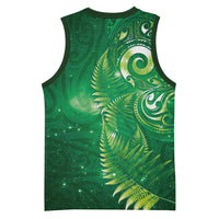 Aotearoa New Zealand New Year Basketball Jersey Tribal Koru Tattoo Green Galaxy Maori Silver Fern LT03 - Polynesian Pride