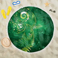 Aotearoa New Zealand New Year Beach Blanket Tribal Koru Tattoo Green Galaxy Maori Silver Fern LT03 One Size 150cm Green - Polynesian Pride