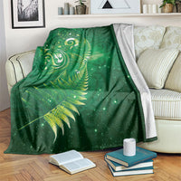 Aotearoa New Zealand New Year Blanket Tribal Koru Tattoo Green Galaxy Maori Silver Fern