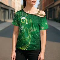 Aotearoa New Zealand New Year Cross Shoulder Shirt Tribal Koru Tattoo Green Galaxy Maori Silver Fern LT03 - Polynesian Pride