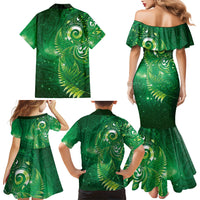 Aotearoa New Zealand New Year Family Matching Mermaid Dress and Hawaiian Shirt Tribal Koru Tattoo Green Galaxy Maori Silver Fern LT03 - Polynesian Pride