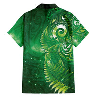 Aotearoa New Zealand New Year Family Matching Off Shoulder Short Dress and Hawaiian Shirt Tribal Koru Tattoo Green Galaxy Maori Silver Fern LT03 - Polynesian Pride