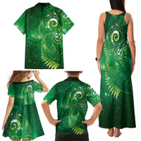 Aotearoa New Zealand New Year Family Matching Tank Maxi Dress and Hawaiian Shirt Tribal Koru Tattoo Green Galaxy Maori Silver Fern LT03 - Polynesian Pride