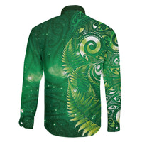 Aotearoa New Zealand New Year Family Matching Tank Maxi Dress and Hawaiian Shirt Tribal Koru Tattoo Green Galaxy Maori Silver Fern LT03 - Polynesian Pride