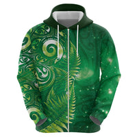 Aotearoa New Zealand New Year Hoodie Tribal Koru Tattoo Green Galaxy Maori Silver Fern LT03 - Polynesian Pride