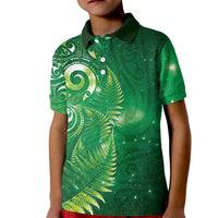 Aotearoa New Zealand New Year Kid Polo Shirt Tribal Koru Tattoo Green Galaxy Maori Silver Fern LT03 Kid Green - Polynesian Pride