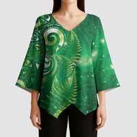 Aotearoa New Zealand New Year Kimono Sleeve Blouse Tribal Koru Tattoo Green Galaxy Maori Silver Fern LT03 - Polynesian Pride