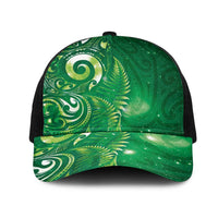 Aotearoa New Zealand New Year Mesh Trucker Cap Tribal Koru Tattoo Green Galaxy Maori Silver Fern
