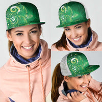 Aotearoa New Zealand New Year Mesh Trucker Cap Tribal Koru Tattoo Green Galaxy Maori Silver Fern