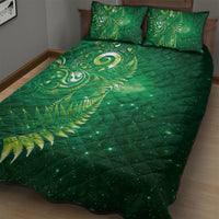 Aotearoa New Zealand New Year Quilt Bed Set Tribal Koru Tattoo Green Galaxy Maori Silver Fern LT03 - Polynesian Pride